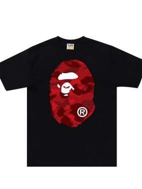 A Bathing Ape (BAPE) Men’s Black Tee with Red Camo Ape Head